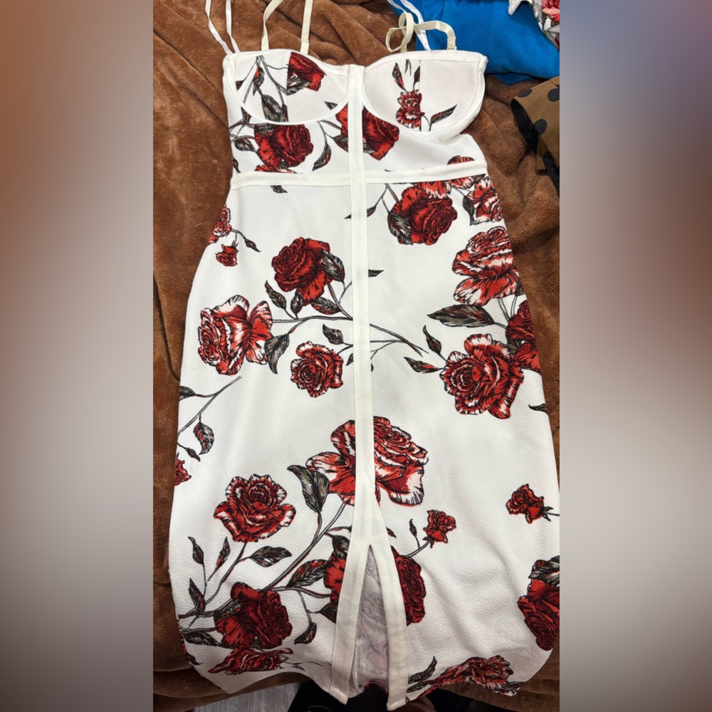 Floral Red and White Dress